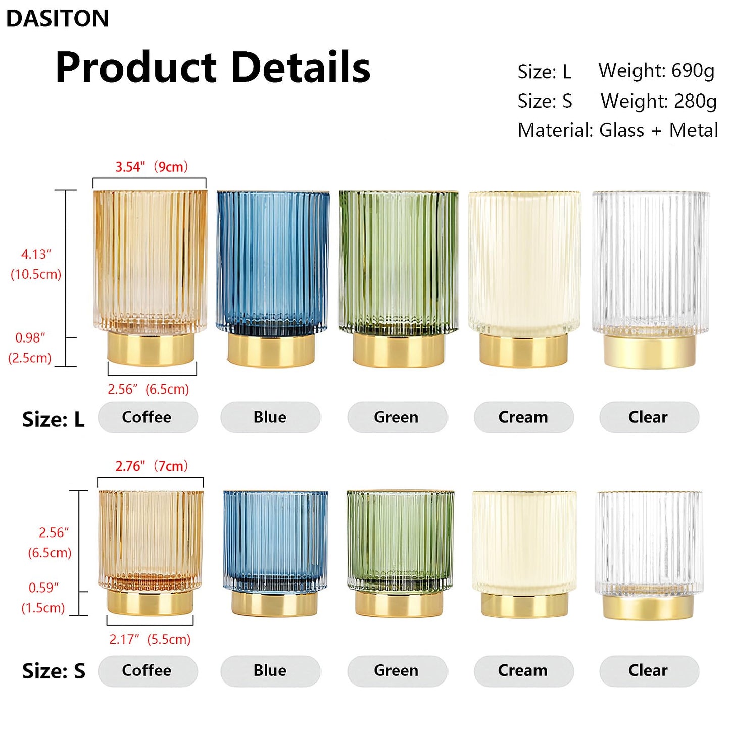 DASITON Makeup Brush holder Organizer,Crystal Cosmetic Makeup Brush Glass Brushes Storage Holder, Vintage Make Up Brush Cup Pen Pencil Holder striped vase(Coffee L)