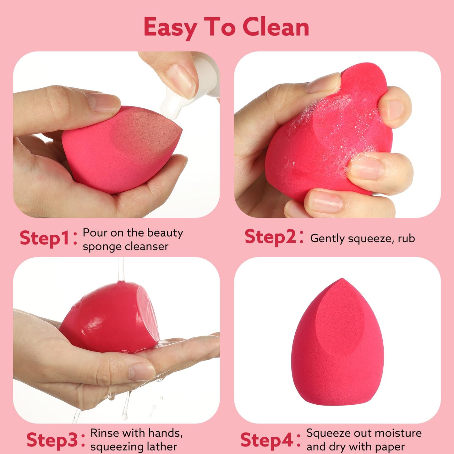 8pcs Makeup Sponge Set Professional Blender Sponge Soft Concealer Sponge Facial Makeup Tools for Foundation Liquid Powder, Stocking Stuffers for women(Pink)