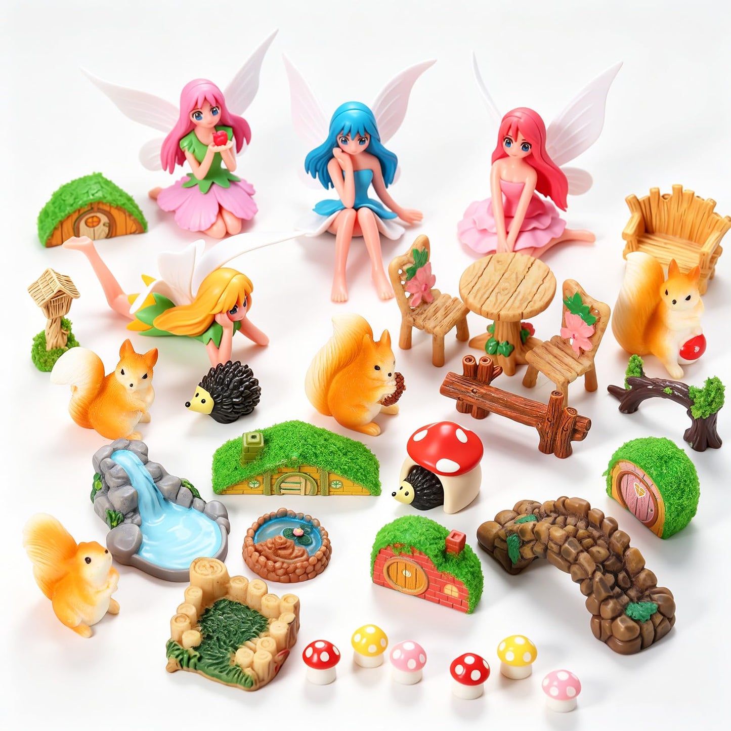 GGSTDDUP 32 Pcs Fairy Garden Accessories, Mini Fairy Figures Animal Plant Furniture Scene Accessories, Miniature Garden Ornaments for DIY Craft Landscape Bonsai Glass Container Dollhouse Decor
