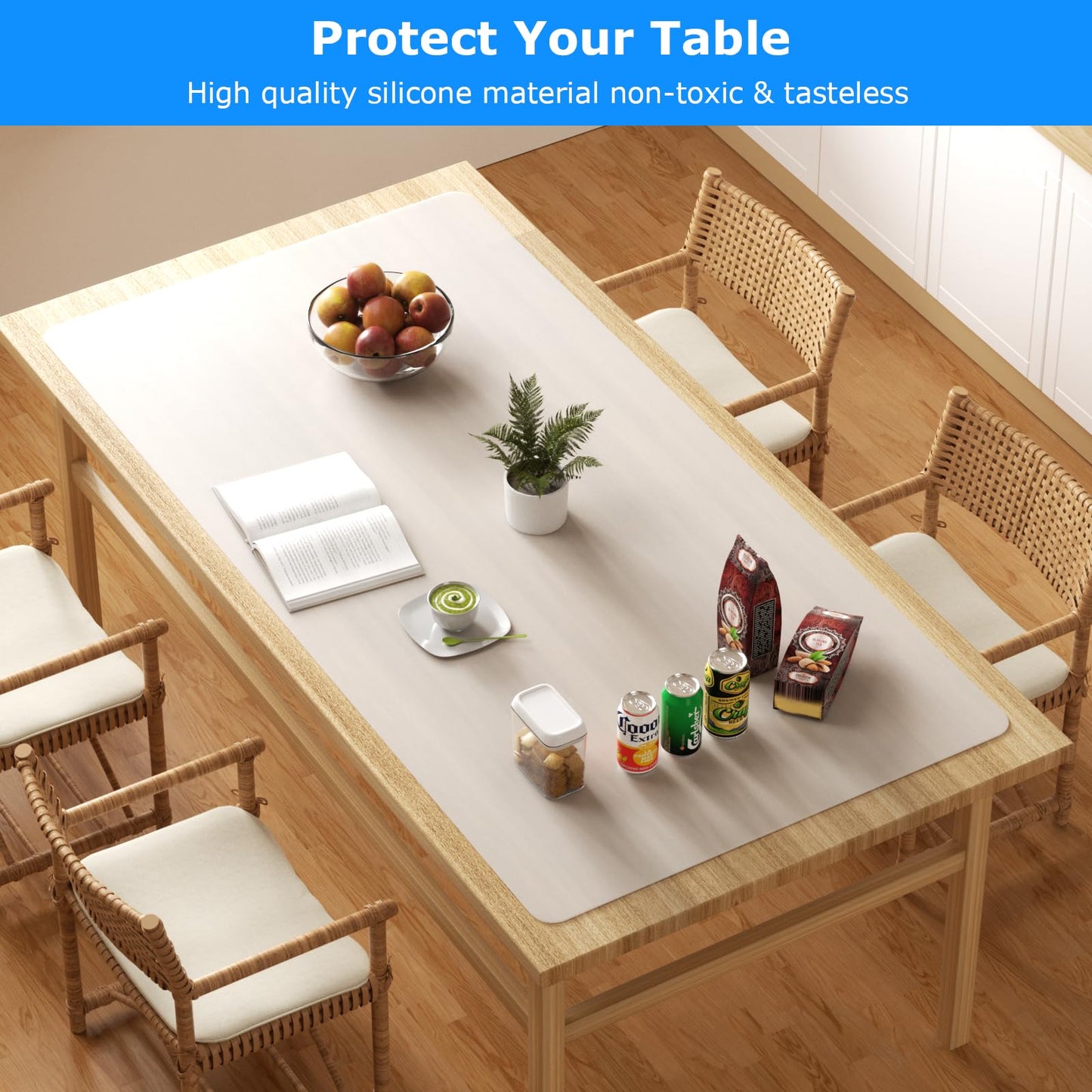 YOFUGA Silicone Mats for Kitchen Counter 47.2"x23.6"x0.08”, Largest Heat Resistant Mats for Countertop, Kitchen Island Silicone Protector Placemats Nonslip Extra Large Counter Mat (Translucent)
