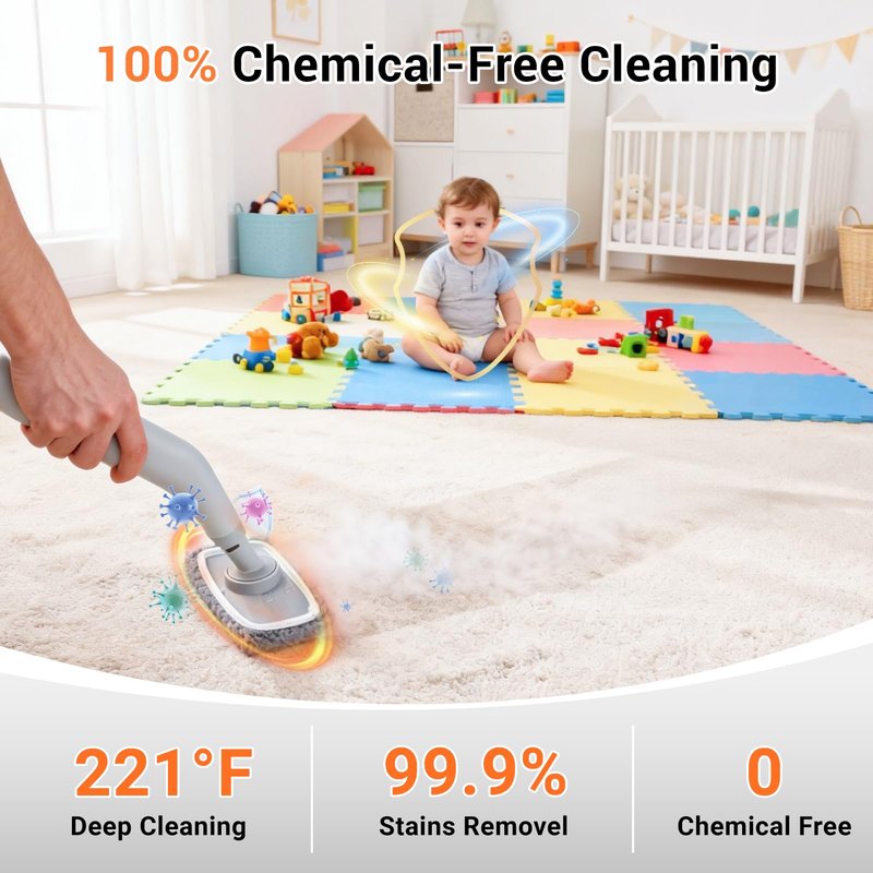 Steam Cleaner for Home - Portable Handheld Steamer for Cleaning With 15s Heat-UP, 0.78 Quarts Tank,9 Accessories - Clean Grease,Automotive wheels and interior trim,Grout, Tile, Floor, Couch, Carpets