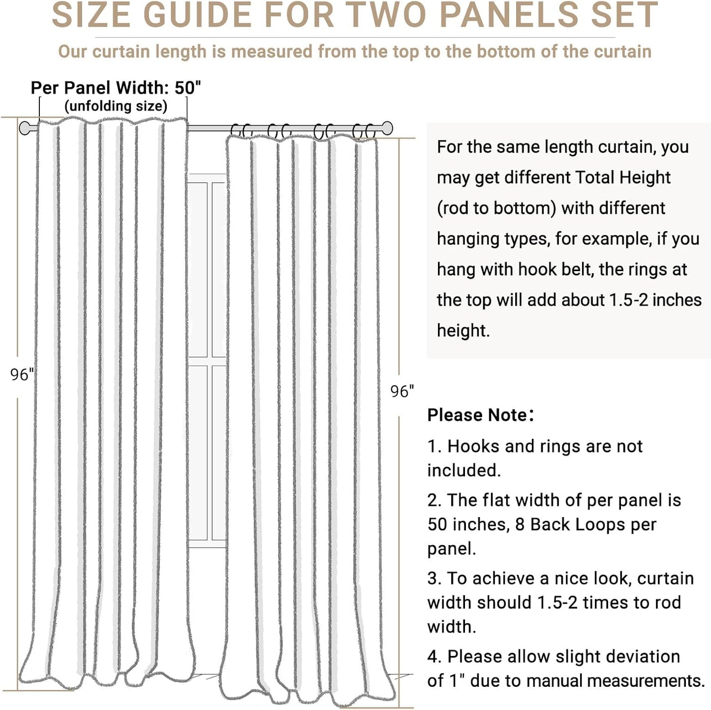 Skiennix 100% Blackout Linen Curtains - Thermal Insulated Drapes for Bedroom | 50" W x 96" L, Bright White