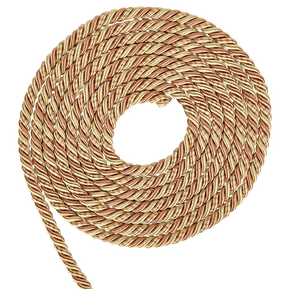 CABODYALS 9.3 Yards 8MM Gold Braid Rope Cord Beige Decorative Twine Braid Polyester Silk Honer Cord Trim Xmas Satin Thread String for Sewing Making Bracelet Necklace Party Decor DIY Craft Upholstery