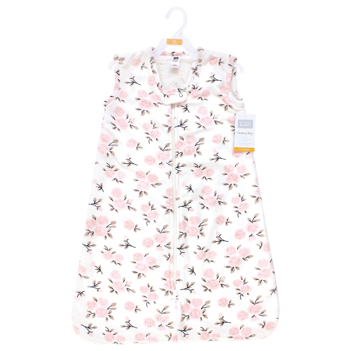 Hudson Baby Infant Girls Plush Faux Fur Sleeping Bag, Wearable Blanket, Neutral Pink Floral, 0-6 Months