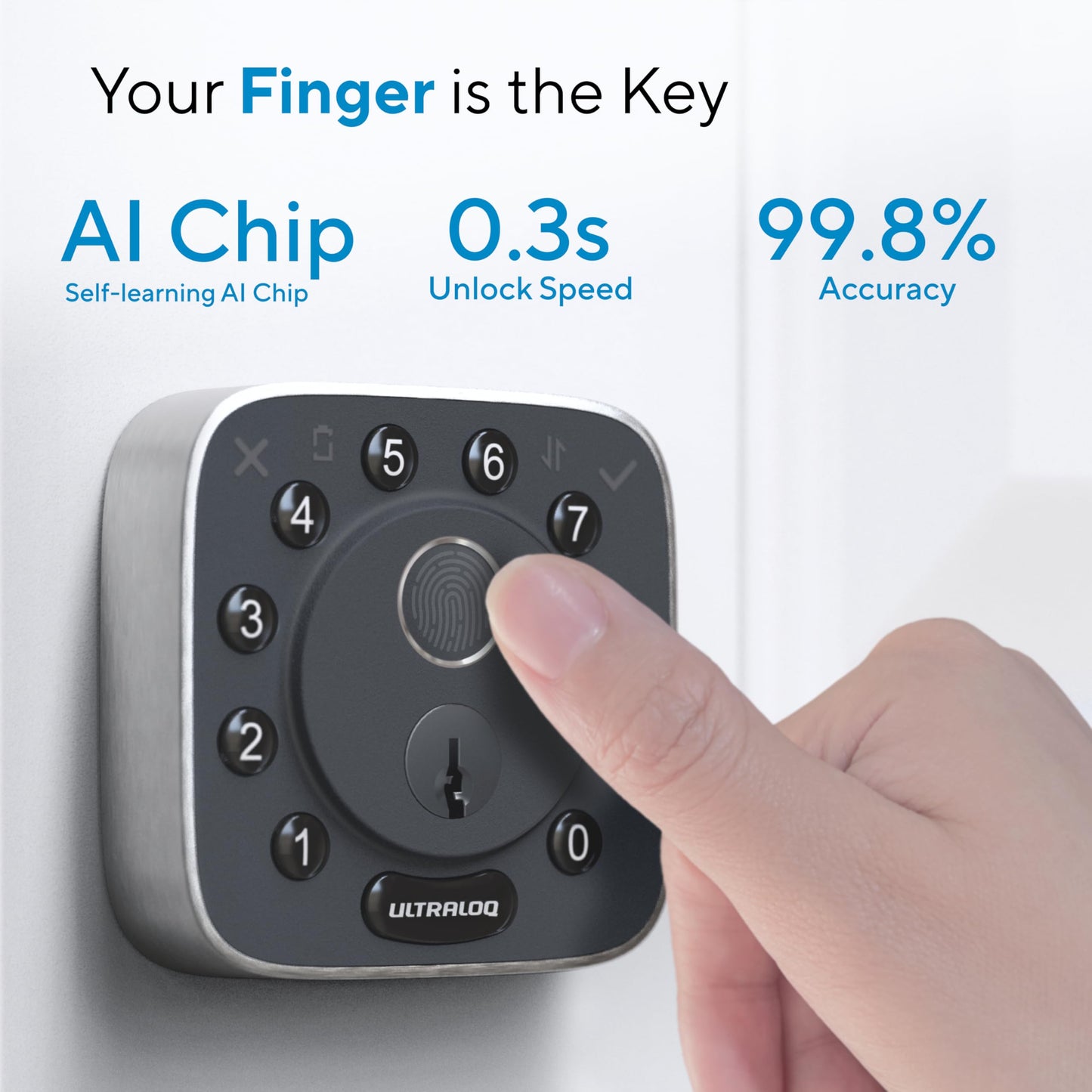 ULTRALOQ Bolt Fingerprint Smart Lock with Door Sensor, Built-in WiFi Smart Locks for Front Door, Biometric Smart WiFi Deadbolt, Auto Unlock, 10 Months Battery, IP65 Waterproof, BHMA Grade AAA