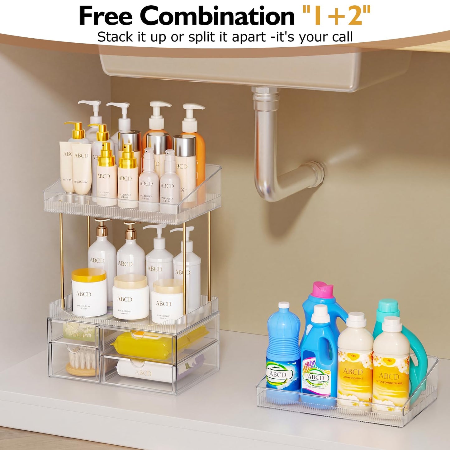 SNSLXH 4 Drawers Makeup Organizer - 4 Tier Makeup Storage, Cosmetics Organiser, Ideal for Cosmetic, with Drawers for Countertop, Bathroom, Office Supplies, Dresser Transparent Clear