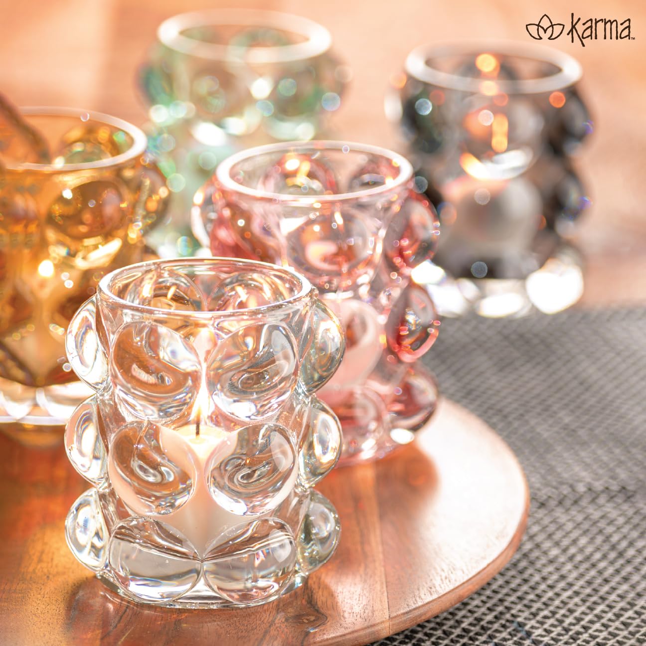 Karma, Lucia Hobnail Votive, Tea Lights Candle Holder, Glass Votive Candle Holders for Table Decorations, Baby Shower, Birthday Party, Weddings and Home Decor, Iridescent