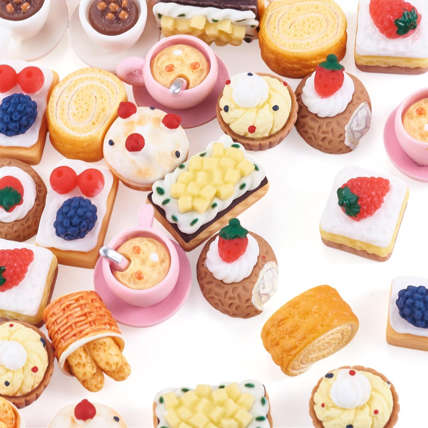 FASHEWELRY 40Pcs Cake Resin Cabochons for Dollhouse Food Charms Cute Cupcake Miniature Resin Embellishments for Kitchen Cooking Play Crafts DIY Jewelry Making Supplies Scrapbooking