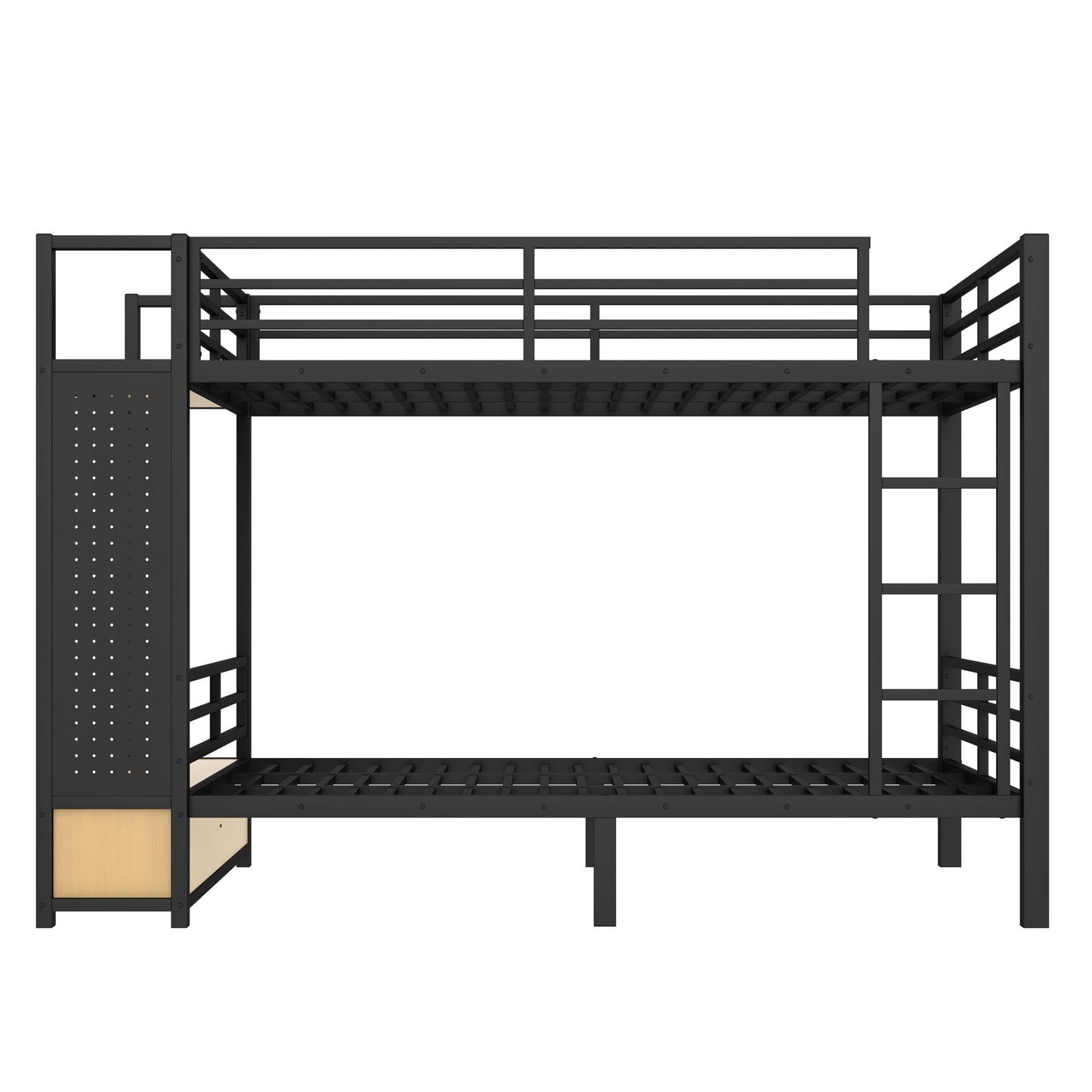 Bellemave Bunk Bed Queen Over Queen,Metal Bunk Bed with Shelf and Guardrails,Queen Bunk beds with Storage Drawers and Clothes Hooks for Kids, Teens & Adults(Black)