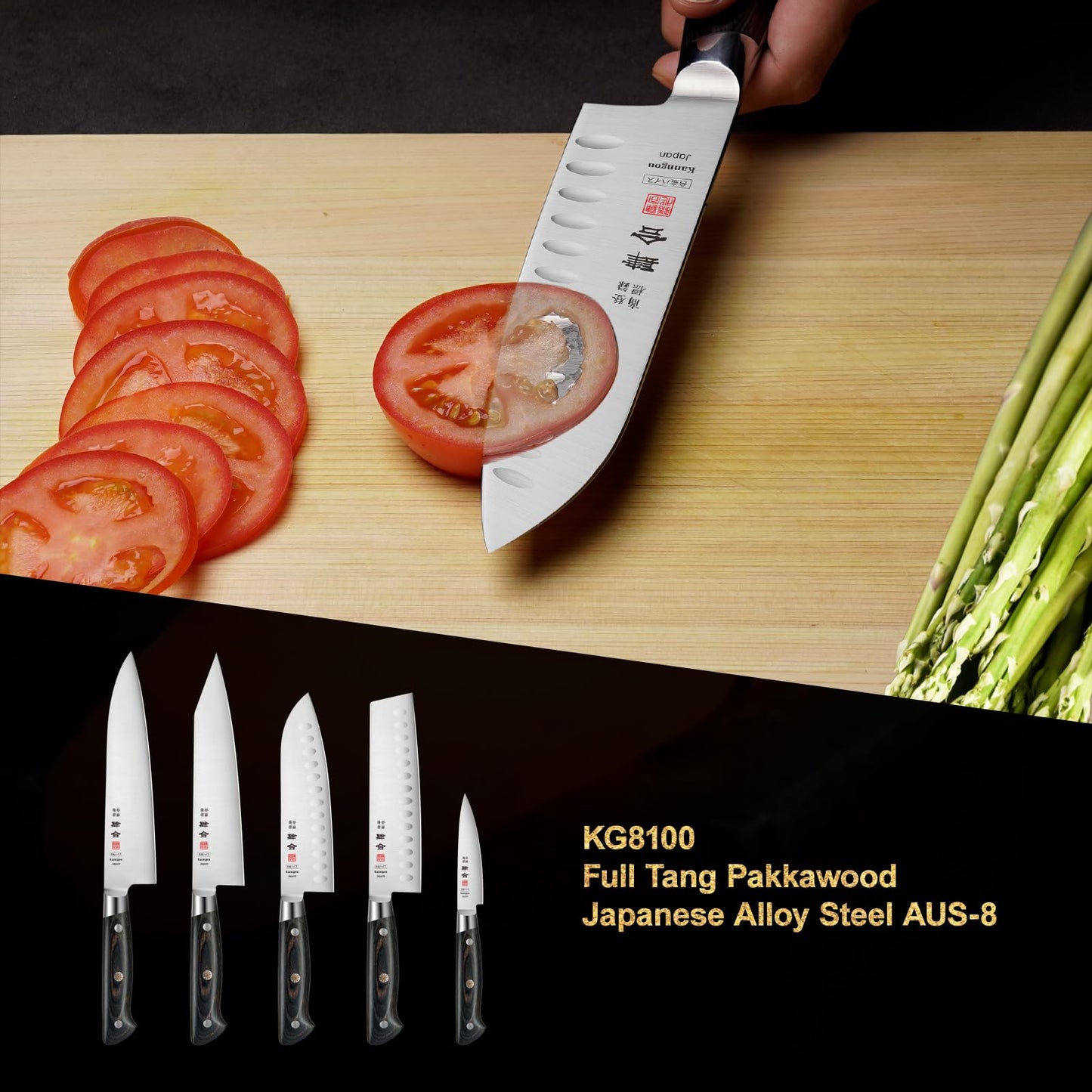 kanngou 7 Inch Santoku Knife, Japan AUS-8 Alloy Steel Japanese Knife with Full-Tang Black Pakkawood Handle, Vegetable Chopping Knife with Premium Gift Box (Classic Series)