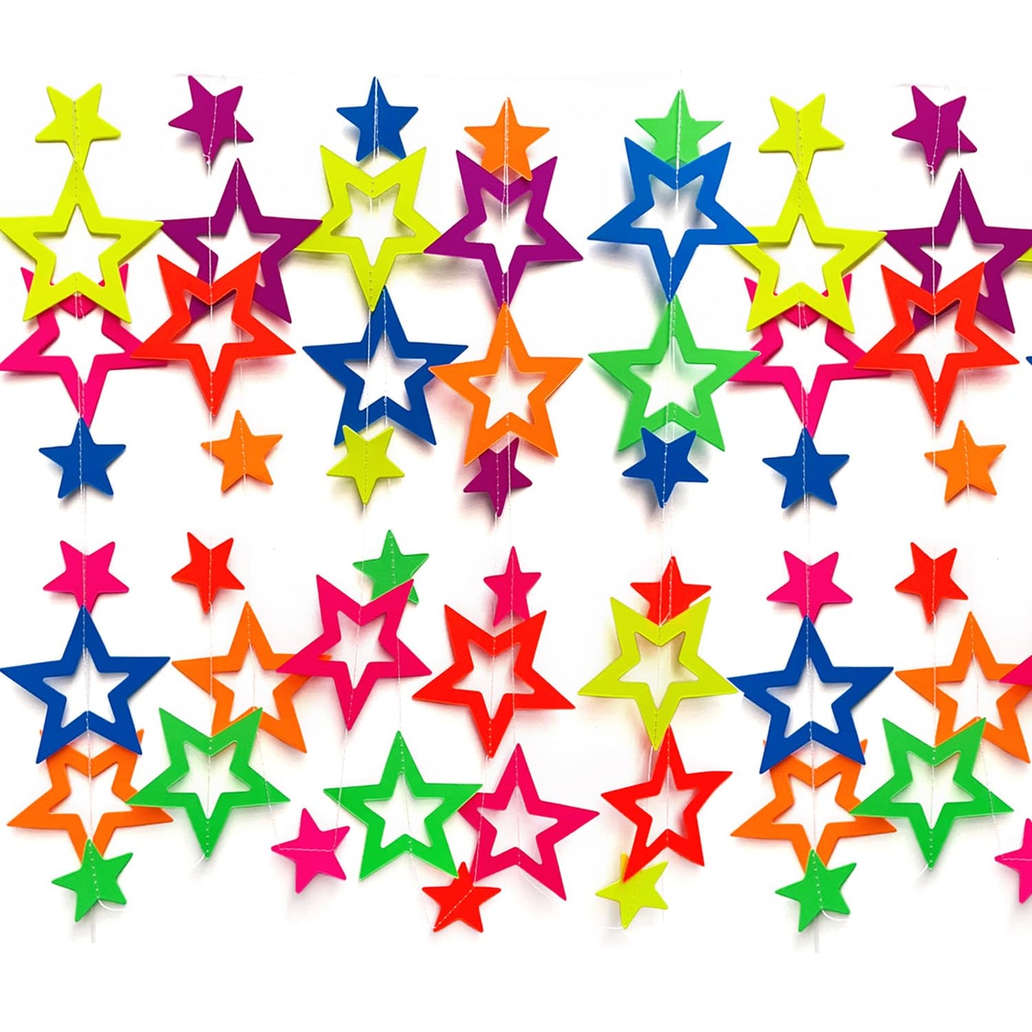 126feet UV Paper Garland Hollowed Star Neon Streamers Black Light Decorations Glow Party UV Reactive Party Favors Glow in The Dark Supplies and Decorations Wedding Birthday Banner