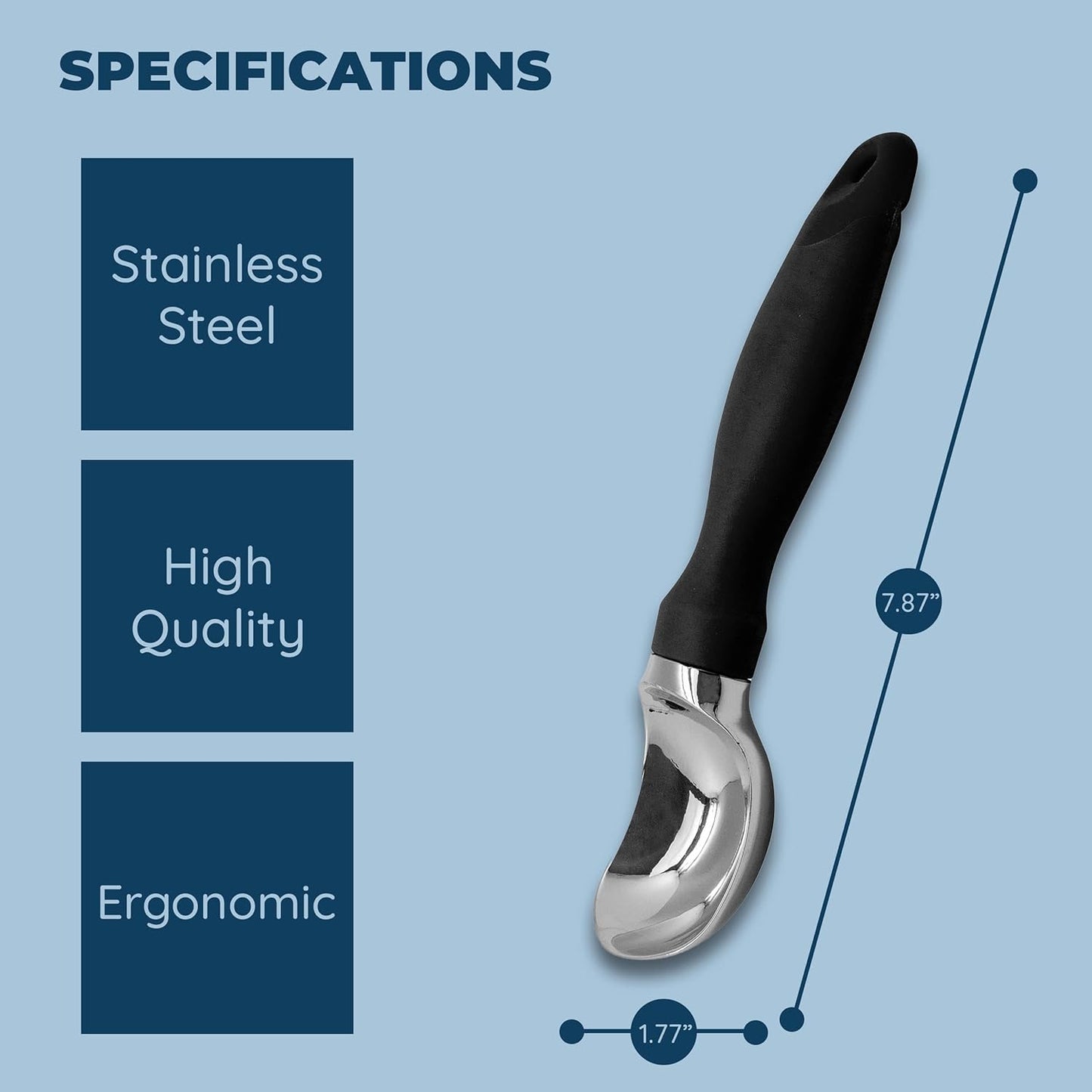 Deluxe Ice Cream Scoop with Soft Grip Handle & Lid Opener, Stainless Steel Heavy Duty Scooper Tool for Kitchen - Black