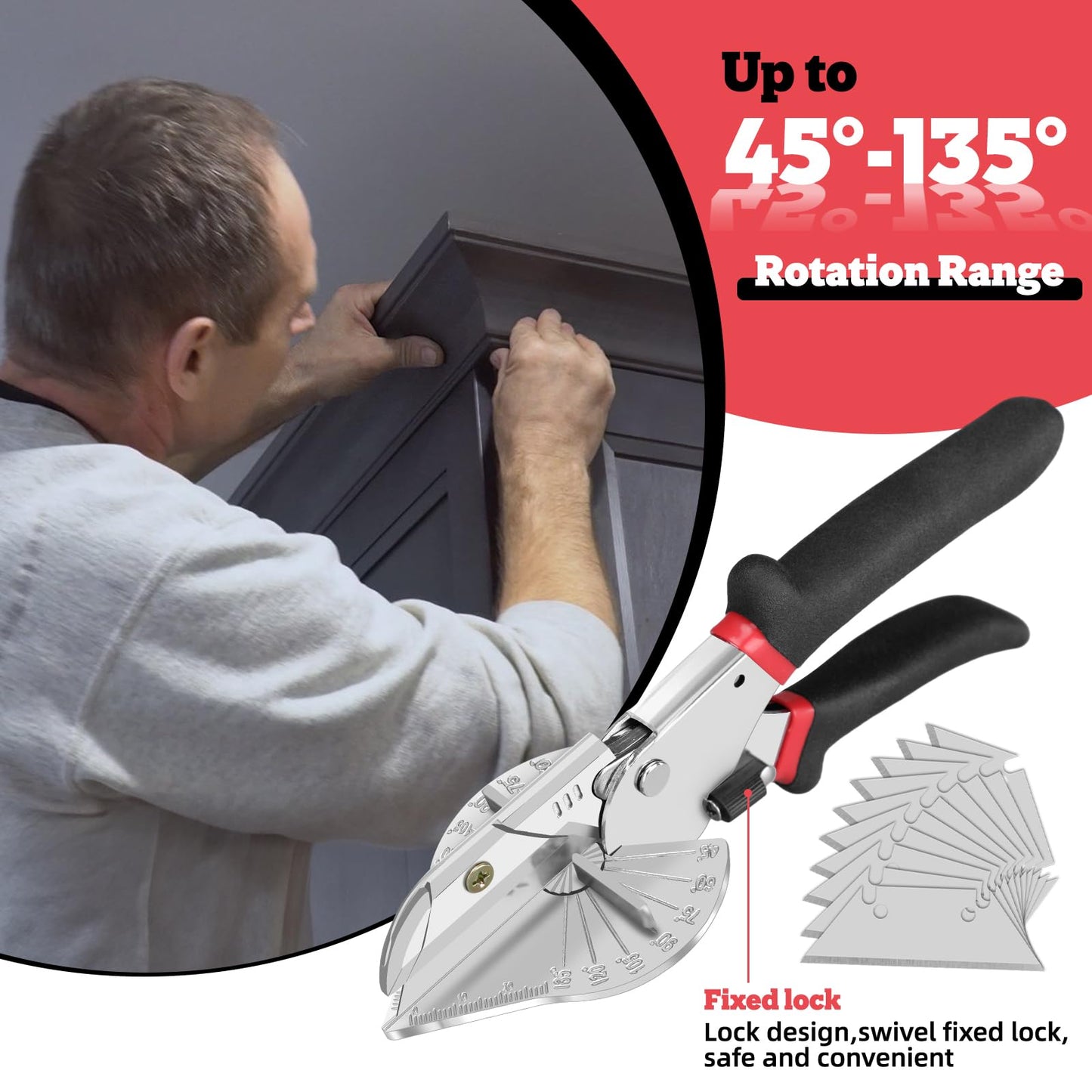 Miter Shear & Cutting Tool - 45-135° Adjustable Angle with 10 Sharp Blades for Woodworking, DIY Projects, Home Repairs | Durable Design, Rust-Resistant, Easy to Use