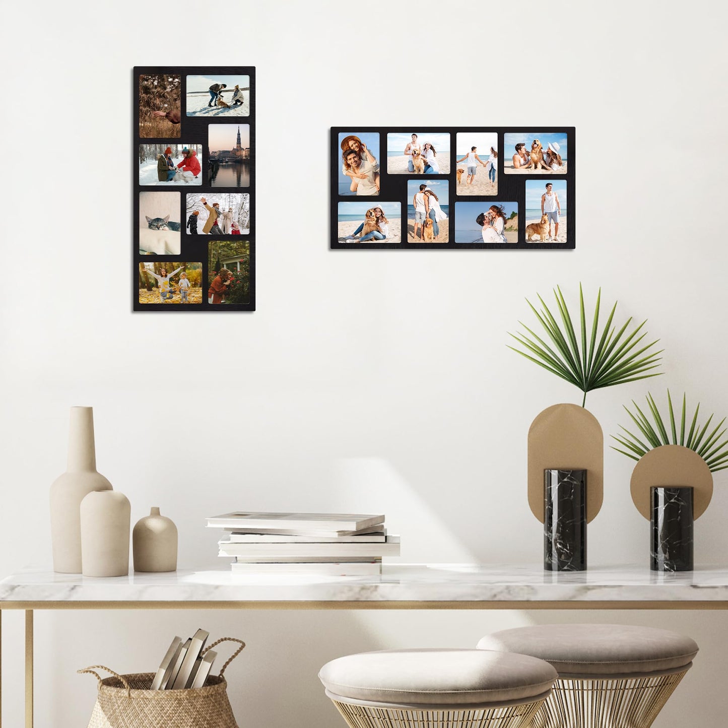 YESKAY 4x6 Picture Frame Collage for Wall Decor,Multiple Photo Collage Frames with Tempered Glass,8-Opening for 4 x 6 Picture Frames,Rustic Black,1 Pack(OD:11.75X21in)