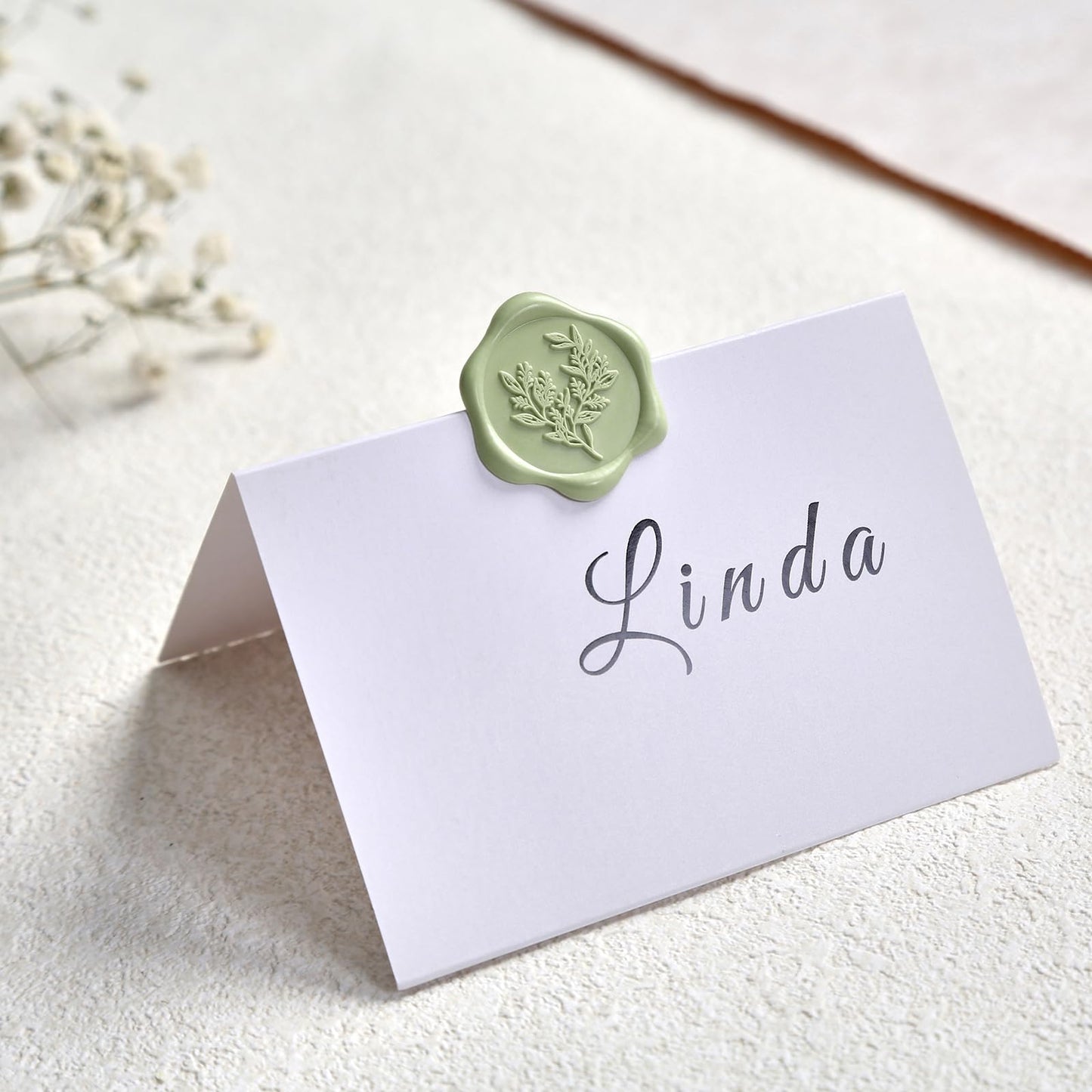 UNIQOOO Wax Seal Stickers - Eucalyptus Wedding Invitation Envelope Seal Stickers, 50 Pcs Self- Adhesive Sage Green Stickers, Perfect for Invitation, Christmas, Gift Wrapping
