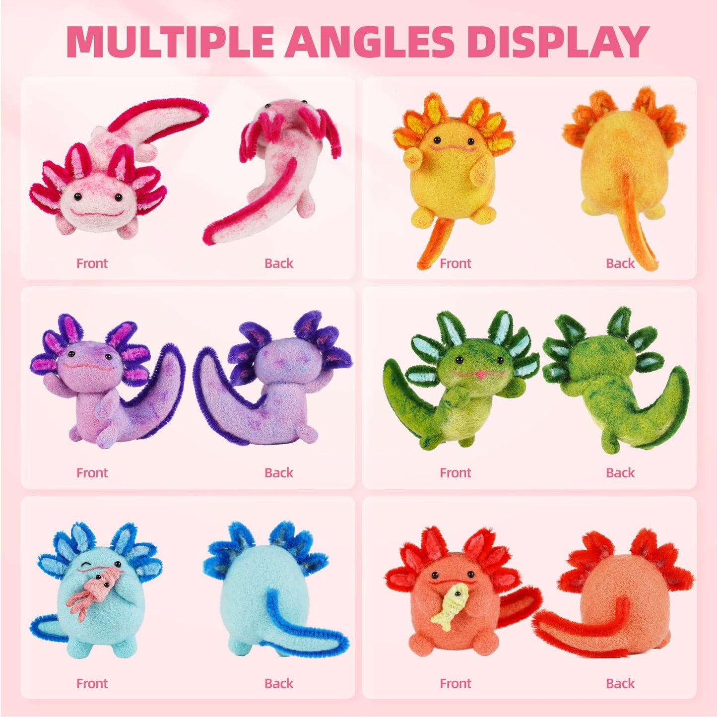 MOREJMTT Needle Felting Kit, 6 PCS Animal Needle Felting Beginner Kits, Wool Felt Needle Felting Tools Foam Pad, Craft Party Supplies for Beginners Adult(6pack Axolotl)