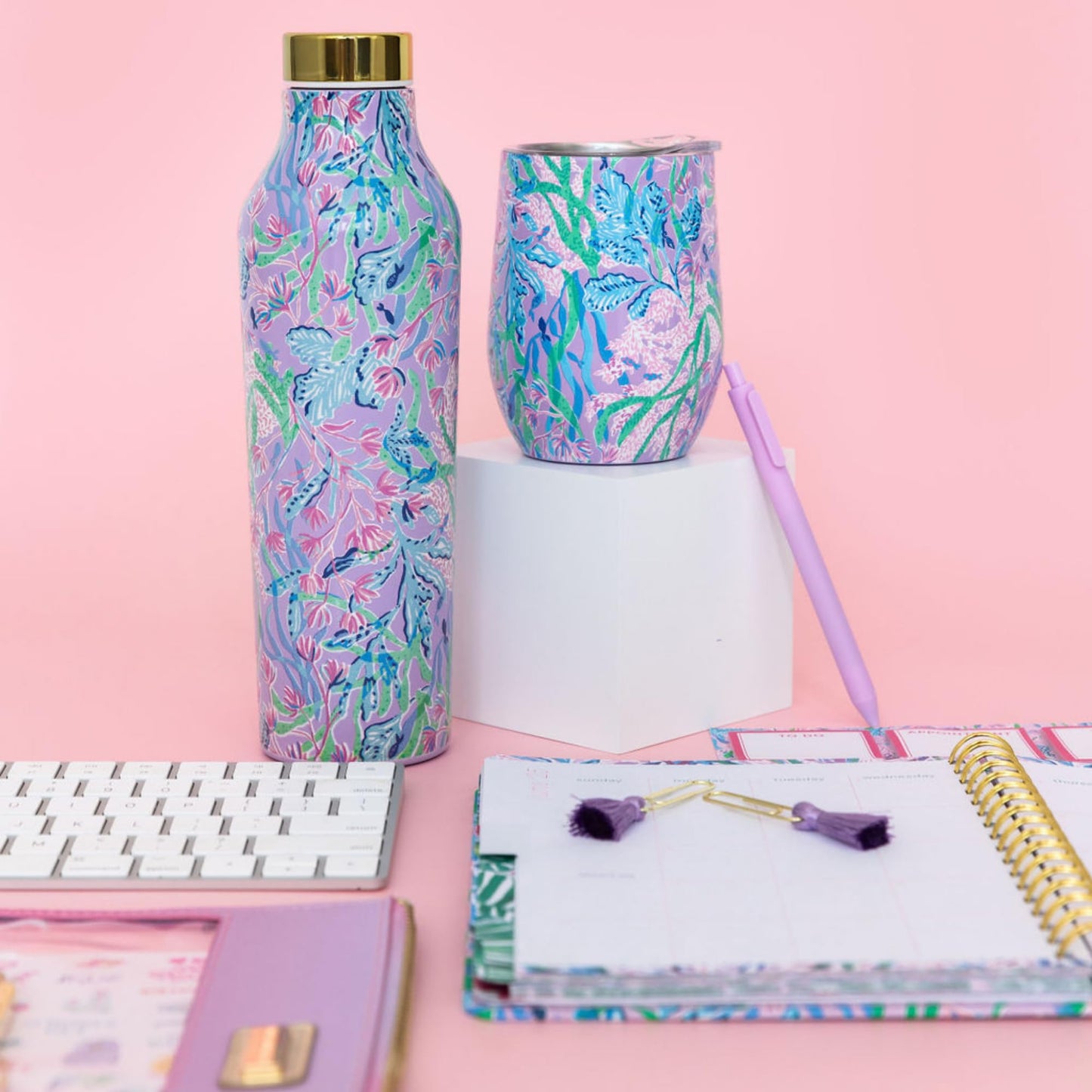 Lilly Pulitzer Stainless Steel Water Bottle, 20 Oz Metal Water Bottle, Double Wall Insulated Tumbler with Lid, Secret Escape