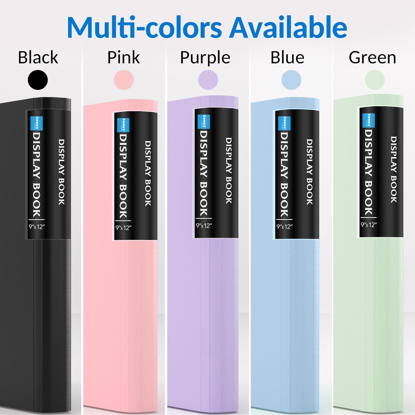 Sooez Art Portfolio 9"x12", 72 Pockets Large Portfolio Folder Display 144 Pages, Heavy Duty Binder with Plastic Sleeves&Elastic Band, Presentation Book with Clear Sheet Protector for Artwork Organizer