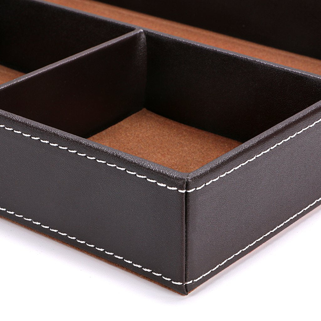 BTSKY 4 slots Desk Drawer Organizer, PU Leather Drawer Storage Organizer Divider for Office Desk Supplies Value Collection and Accessories Multi-Purpose Storage Desktop Organizer Tray(Brown)