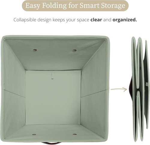 DECOMOMO Storage Bins - Fabric Cube Storage Bins with Labels for Shelves | 10.5" x 11" | 2pcs, Sage Green