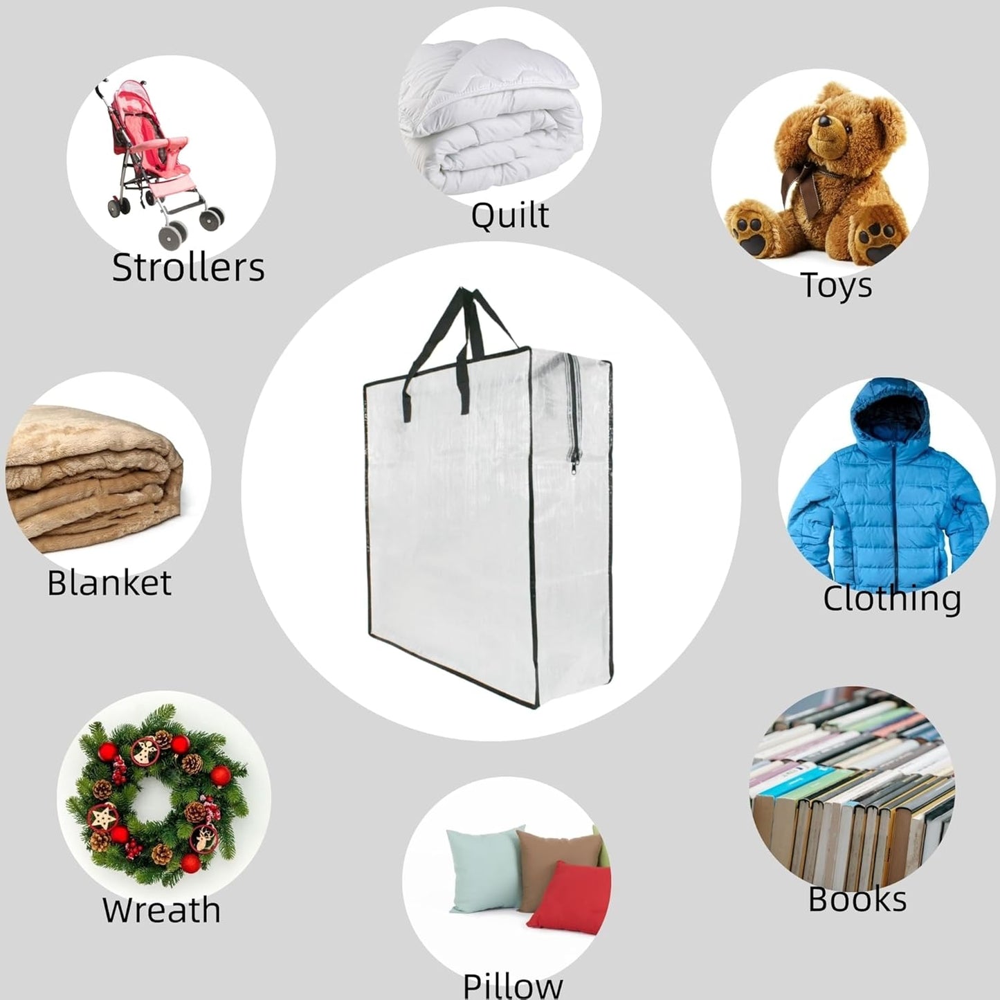 Skiennix 5 Pack Moving Bags - Clear Storage Bags with Handles & Zippers for Organizing Bedding, Toys & More