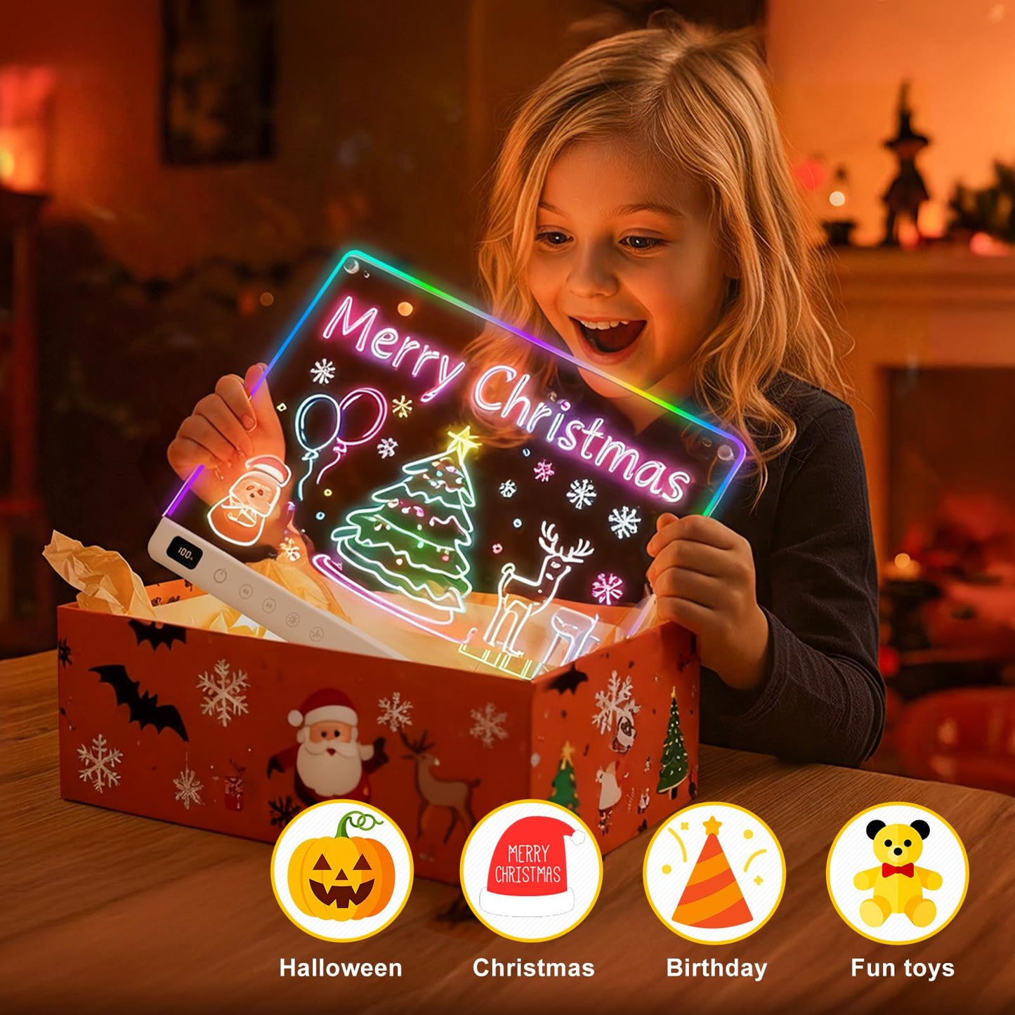 Lumiboard Led Drawing Board with 13 Light Effects, 16" Rechargeable Glow Doodle LED Note Board with Colors, Neon Light Up Drawing Tablet Gifts for Kids for Easter Birthday Christmas Gift Ideas