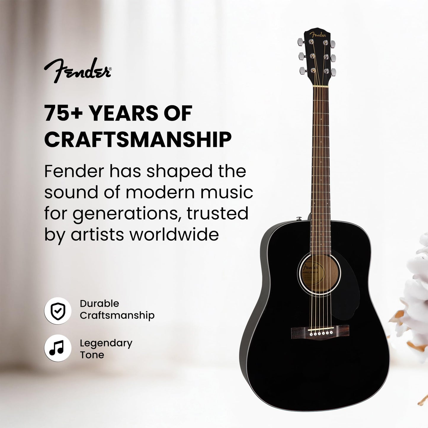 Fender Classic Design Dreadnought Acoustic Guitar - Black Bundle with Gig Bag, Tuner, Strap, Strings, String Winder, Picks, and Austin Bazaar Instructional DVD