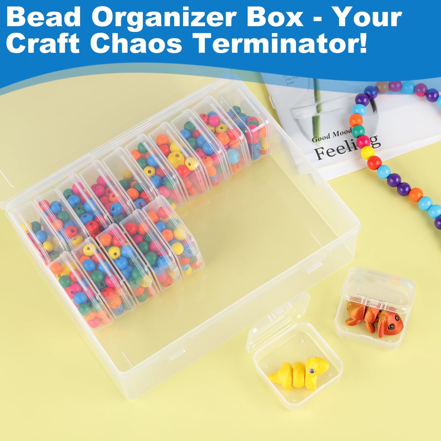 Btnoro Bead Organizer Box, 60 Pcs Small Clear Plastic Storage Containers with Hinged Lid, Mini Craft Boxes for Beads, Jewelry Making, Diamond Painting, Nail Art, Screws and Small Parts Organization