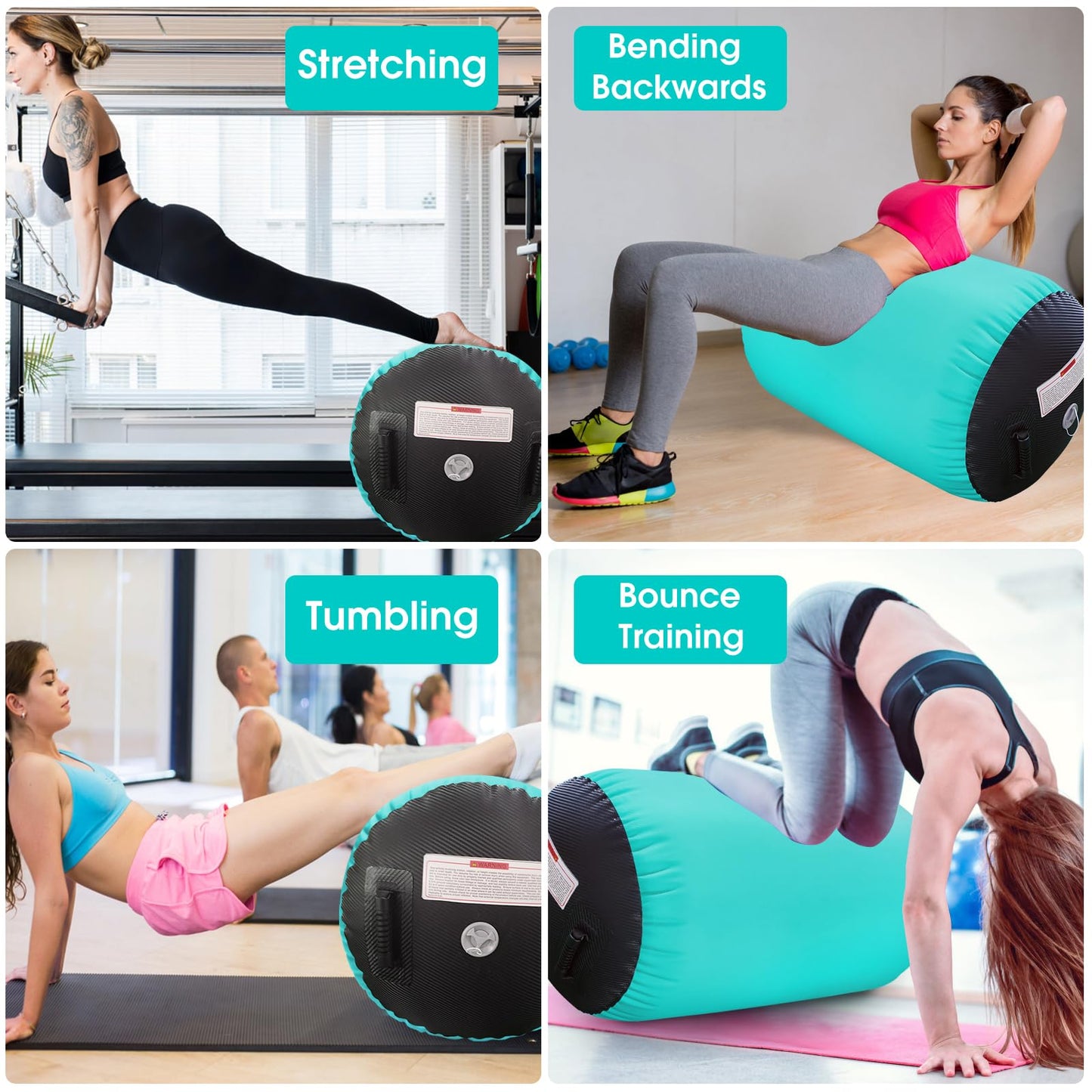 Gymnastics Air Barrel Roller Air Spot, Inflatable Tumbling Mat Tumble Track Gymnastic Equipment Balance Cylinder with Pump for Yoga Cheerleading Home Use Gym