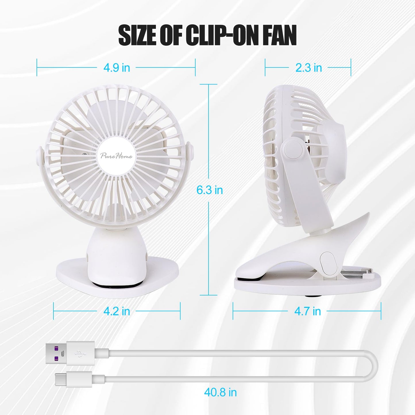 Portable Clip Fan Battery Operated,3 Speeds USB Rechargeable Mini Table Fan with Strong Airflow,360°Rotation Ultra Quiet Personal Desk Fan for Home Office Bedroom Dorm Stroller Camping(White)
