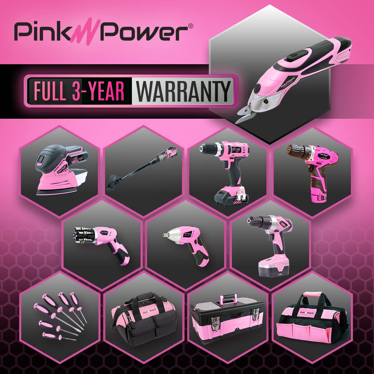 Pink Power Cordless Electric Scissors Fabric Cutter for Crafts, Box, Sewing, Carpet, & Scrapbooking - Heavy Duty Professional Rotary Shears Cutting Tool - Automatic Cardboard Cutter Fabric Scissor