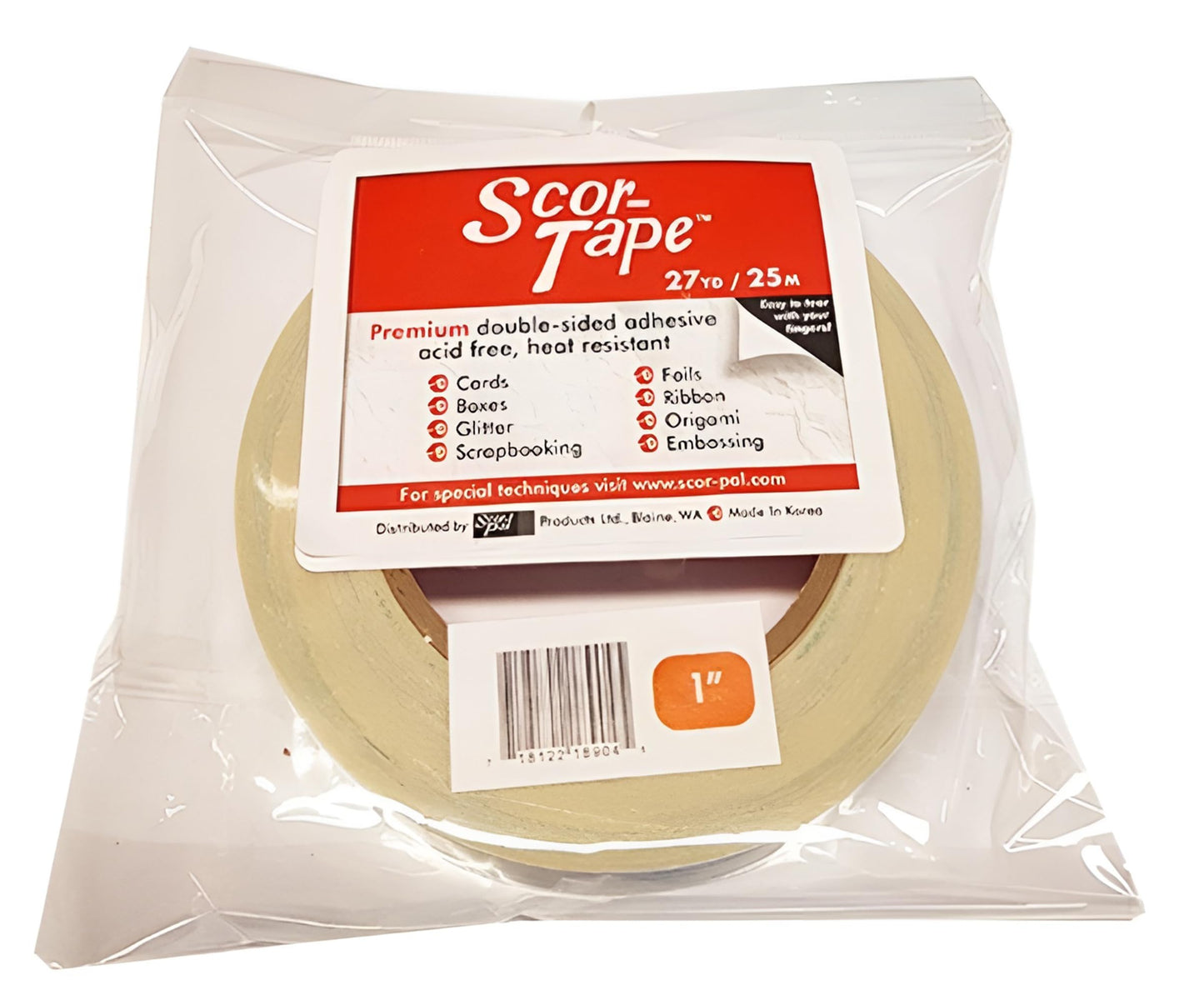 Scor-Tape 1" Double-Sided Adhesive Tape, 27 Yards, Acid-Free, Ultra-Thin, Perfect for Card Making, Scrapbooking & Paper Crafts, Single Roll