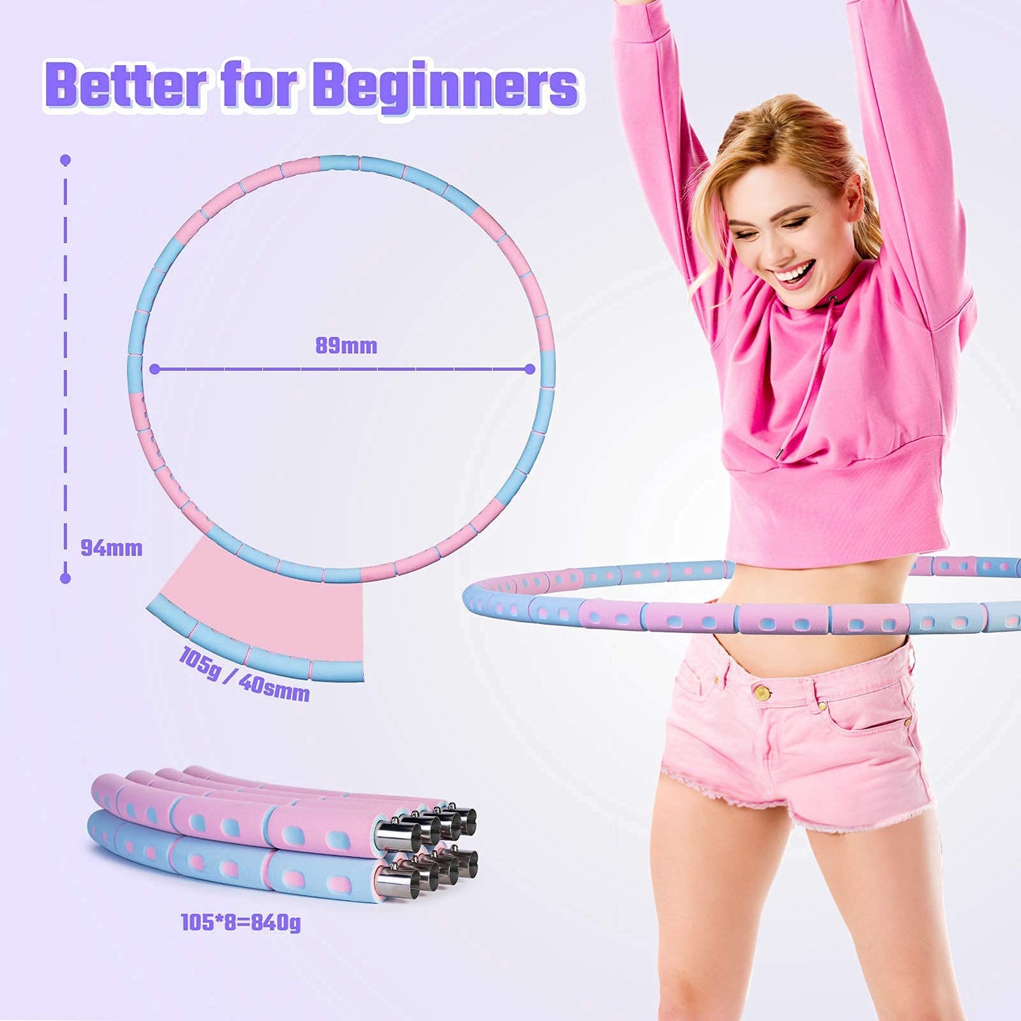 Weighted Detachable Exercise Ring, 2 to 5lb Adjustable, 8 Sections Portable for Indoor and Outdoor, Great for Adults and Beginners, by SEANCHEER