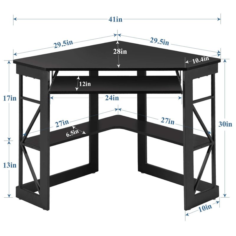 VECELO Corner Desk Computer Desk Writing Table with Smooth Keyboard Tray & Storage Shelves,Compact Home Office Triangle Table,Black