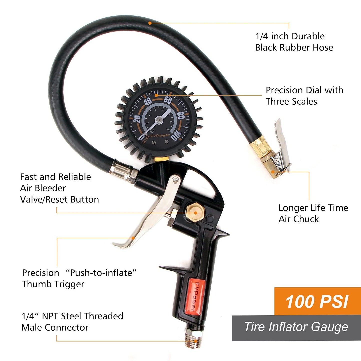 FYPower 22 Pieces Air Compressor Accessories kit, 3/8 inch x 50 ft Hybrid Air Compressor Hose Kit, 1/4" NPT Quick Connect Air Fittings, Tire Inflator Gauge, Heavy Duty Blow Gun, Swivel Plugs