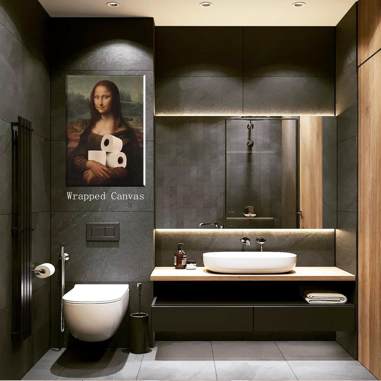 Funny Bathroom Canvas Wall Art, Aesthetic Poster 12x16in Framed Vintage Humorous Classical Oil Painting