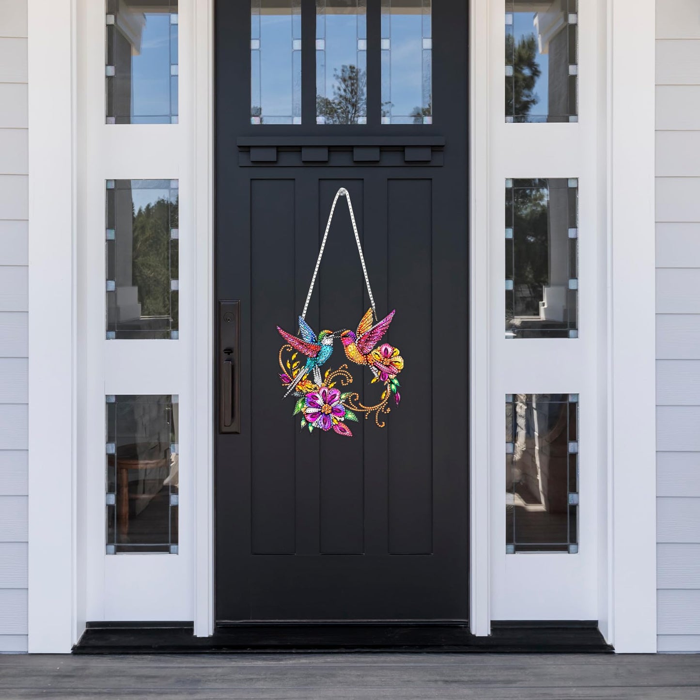 Lxmsja DIY Colorful Hummingbirds Diamond Painting Hanging Ornament, Double-Sided Acrylic Bright Flowers Diamond Art Kit, Special Shaped Suncatcher Hanging Pendant Window Art Kit 8x8 inch
