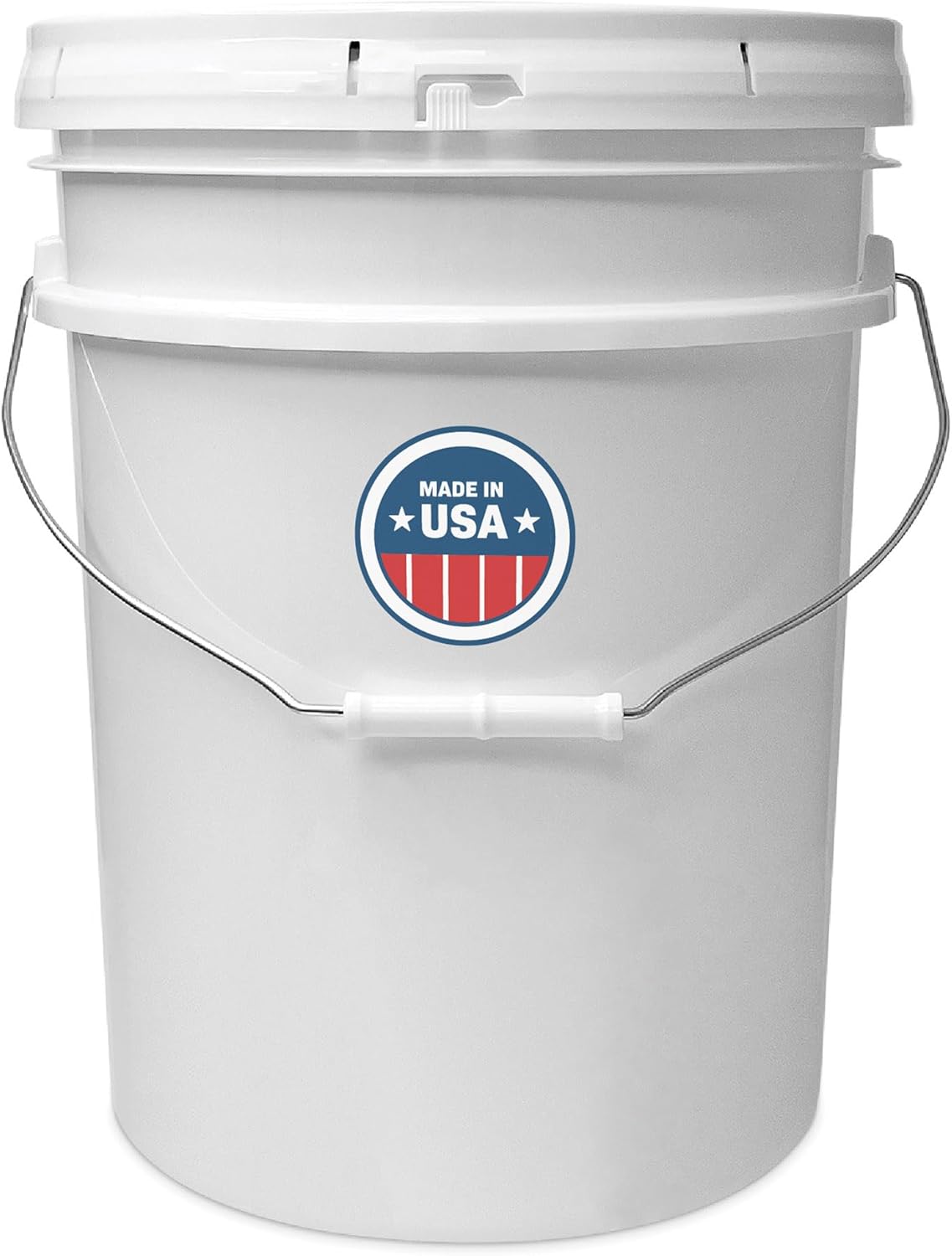 5 Gallon White Bucket & Lid - Durable 90 Mil All Purpose Pail, Food Grade, Made in The USA, 1 Pack