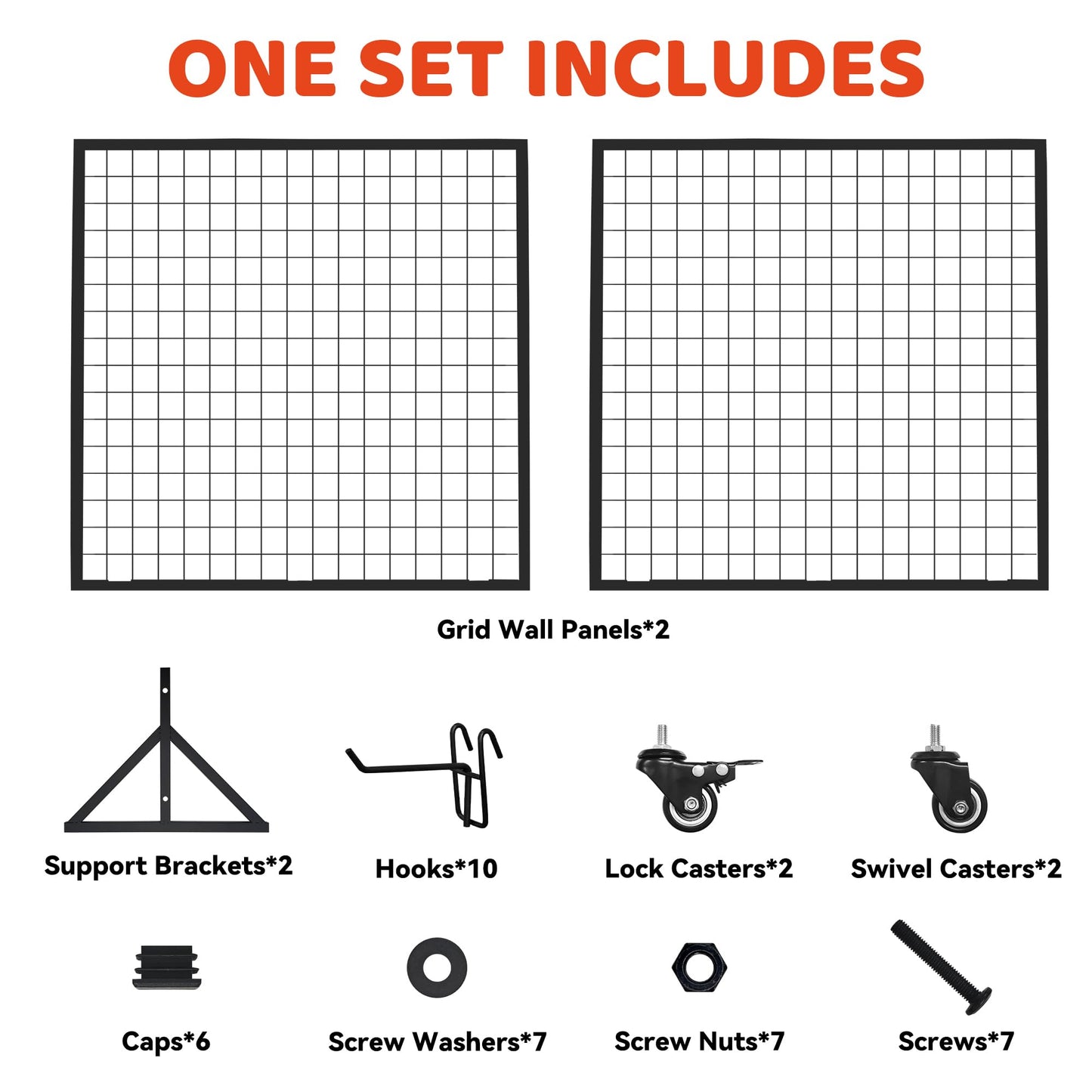 2 Packs 3' x 6' Grid Wall Panels Display Stand with Wheels, Heavy Duty Wire Grid Wall Rack for Retail, Craft Fairs & Art Shows, Mobile Floor Standing Fixture with 20 Hooks, Black