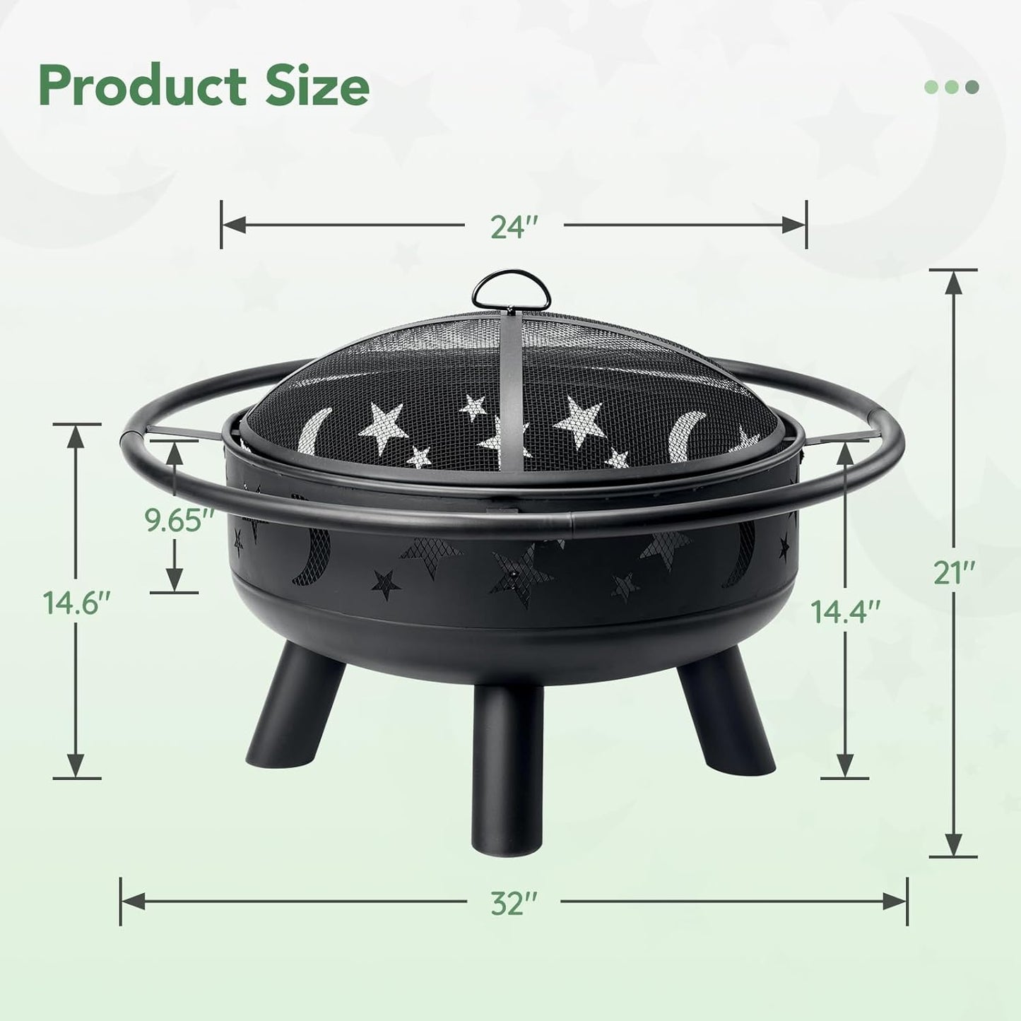 Skiennix 32-Inch Round Fire Pit - Metal Wood Burning Design with Mesh Cover & Poker | Perfect for Outdoor Gatherings