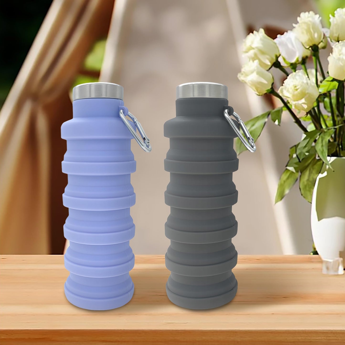 YCT Collapsible Water Bottle 17oz(500ml),Travel Portable Sport Water Bottle,Reusable Silicone Foldable Water Bottles for Gym Camping Hiking (Purple+Black)