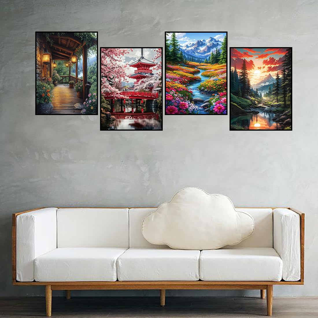 Diamond Art Kits for Adults, 4 Packs Landscape Diamond Art Painting Kits for Adults, Diamonds Painting Kit for Adult, 5D DIY Full Round Drill Gem Craft for Adult Gifts, Home Wall Decor 11.8" x 15.7"