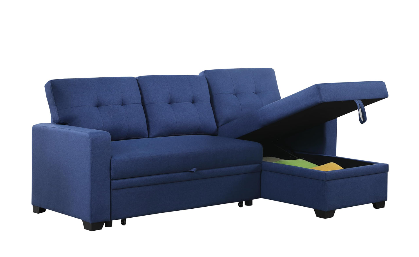 Acosure 82" Sectional Small Sofa with Pull Out Bed,L-Shape Upholstered Sleeper Couch W/Storage Chaise,Tufted Backrest Design,3 Seat Linen Convertible Sofas for Living Room Apartment Office,Blue