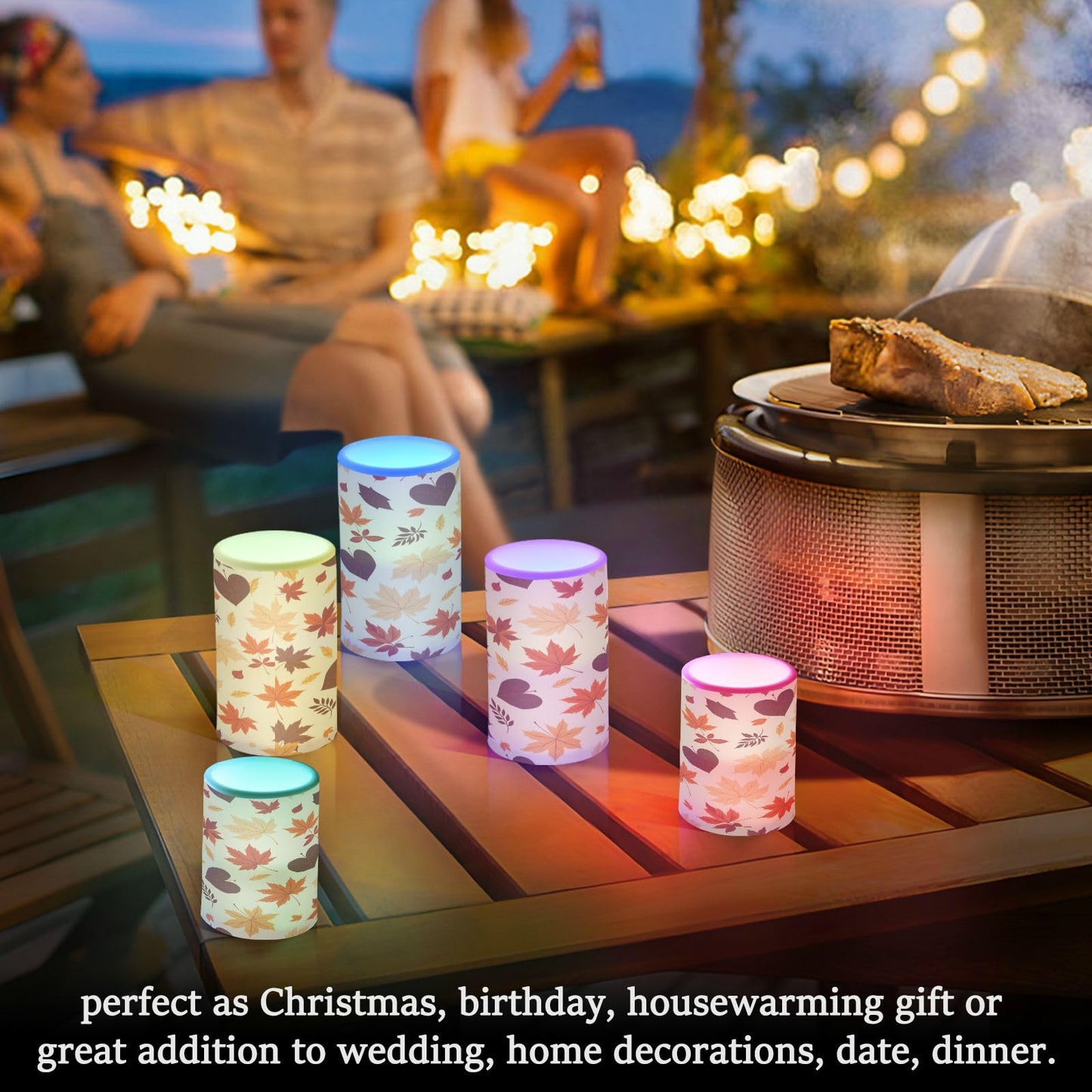 ALAZA Autumn Fall Maple Leaves Flickering Flameless Candles Battery Operated with Remote Timer,Tea Light Candles LED Pillar Votive Candles Set of 2 for Outdoor Indoor Decorations