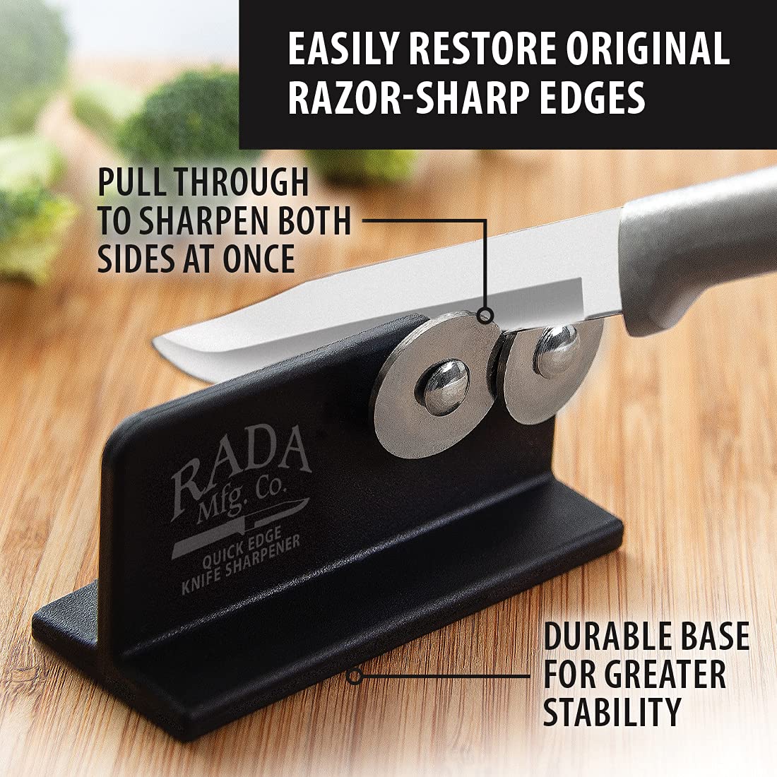Rada Cutlery Prepare Then Carve Gift Set (S3C) with Quick Edge Sharpener (R119), 4-Piece Knife Set and Knife Sharpener, Stainless Steel Blades, Silver Handle