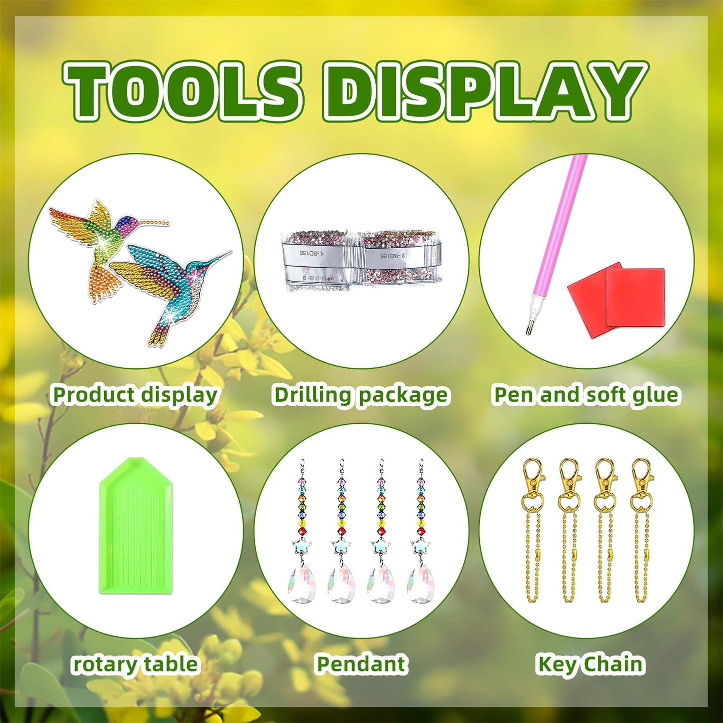 JeCuiK 6 Pcs Diamond Painting Wind Chimes Rhinestone Hummingbird Diamond Art Suncatcher Double Sided 5D DIY Diamond Painting Kits for Adults Christmas Ornament Best Gifts for Mother