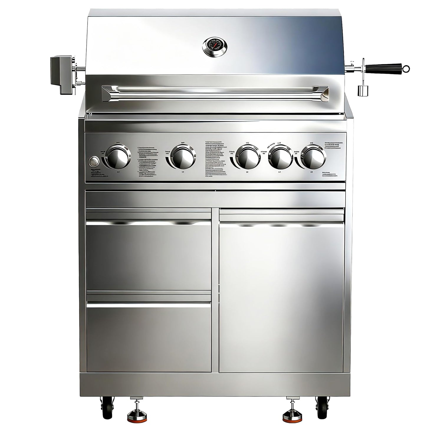 BODEGA 30 Inch Propane Gas Grill, 4x12000-BTU Gas Grill & 1x10000-Infrared Back Burner, Stainless Steel 5-Burner Propane Grill for Outdoor Kitchen, Rotisserie Chicken Fork Kit | Backyard BBQ, Camping.