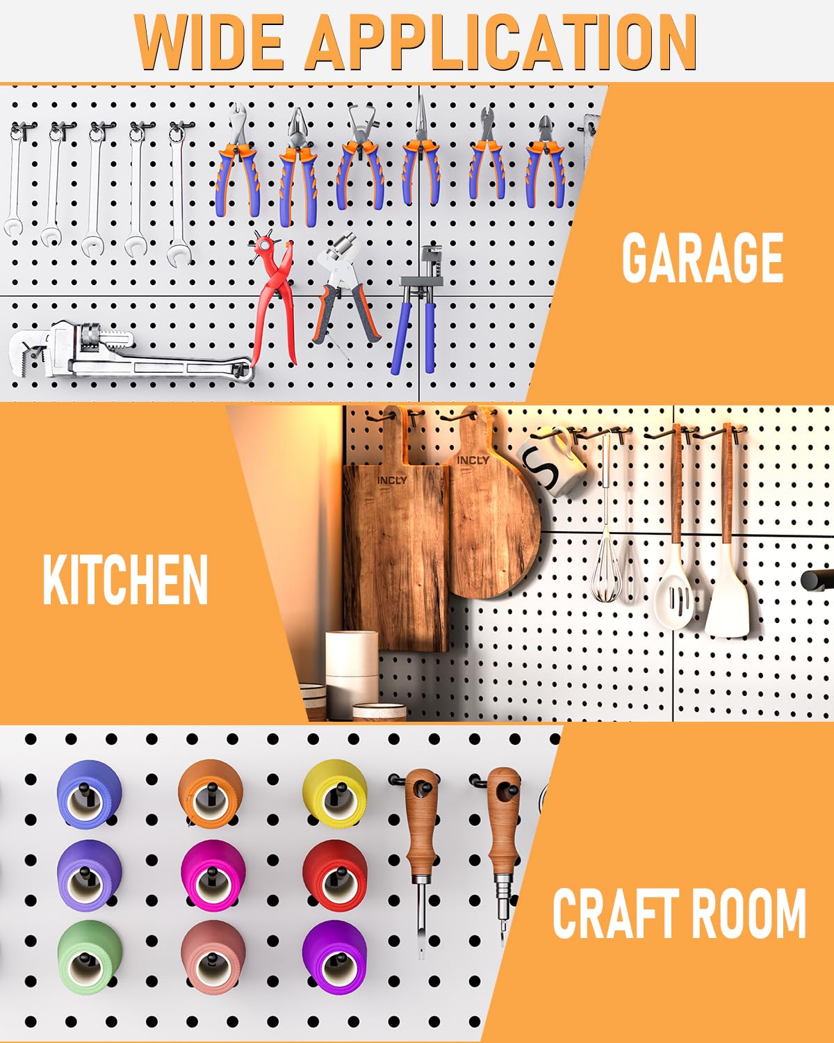 INCLY 60 Pack 2/4/6 Inch Black Pegboard Hooks, 1/4" Heavy Duty Peg Board Shelving Hooks Accessories, Peg Board Tool Hangers Fit for 1/4" Pegboard Hanging Tools Garage, Craft Organizing, Kitchen, Store