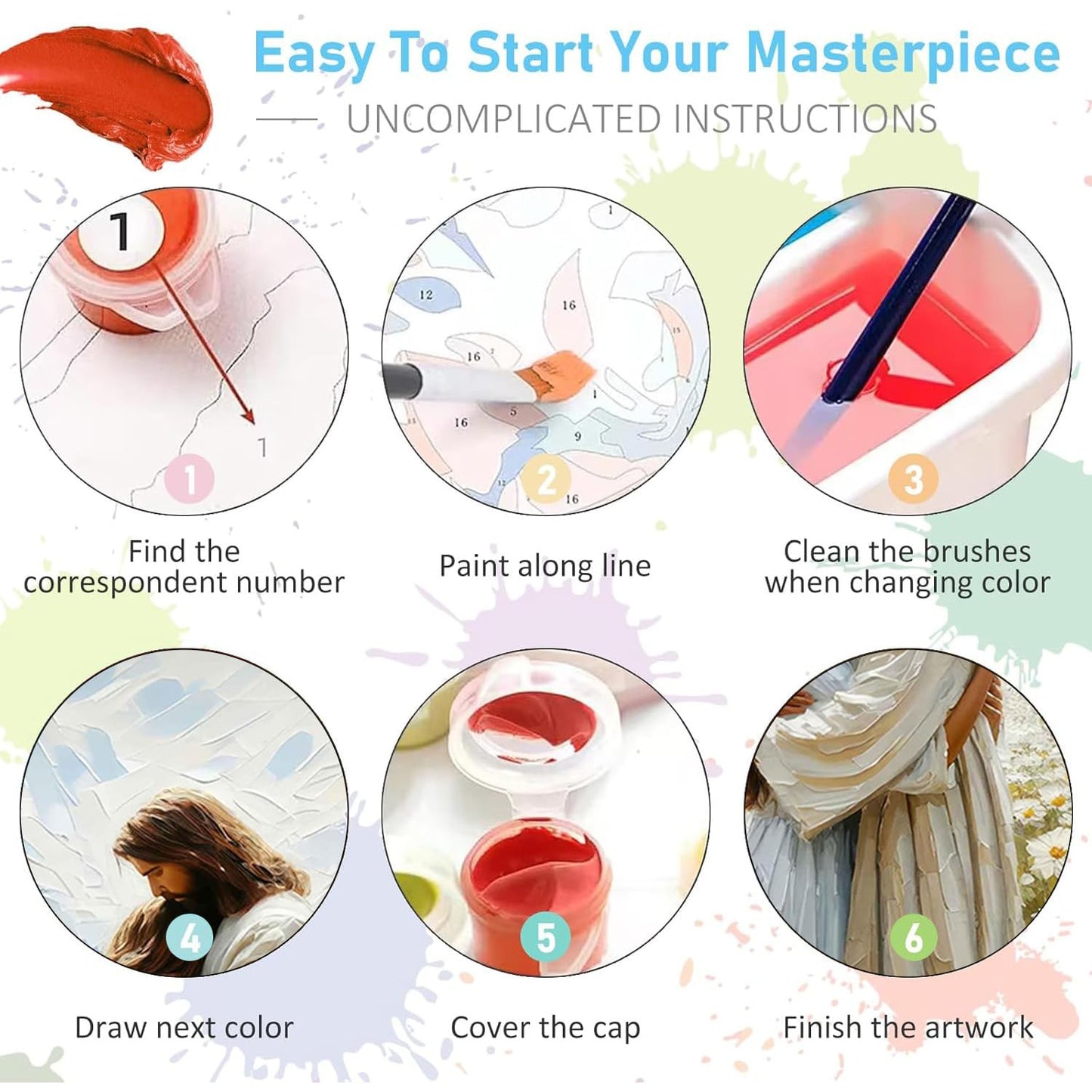 Paint by Numbers for Adults and Kids Beginner 3 Pack Christian Jesus Painting by Number Kits On Canvas Number Artist Paint by Number Kit DIY Oil Painting Acrylic Paints, Home Wall Decor(Frameworkless)