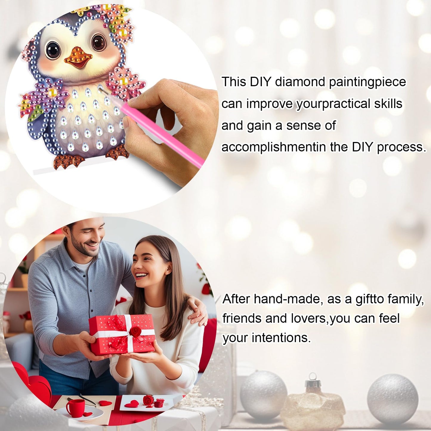 JZHYOAN Owl Diamond Painting Night Light for Adult DIY Animal Light Board Diamond Art Table Lamp Gift Gem Painting Table Lamp Mosaic Cross-Stitch Set Gift for Table Desk Bedroom